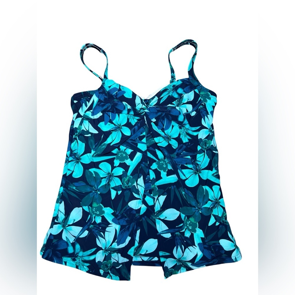 Lands' End Blue and Green Floral tankini Top 8